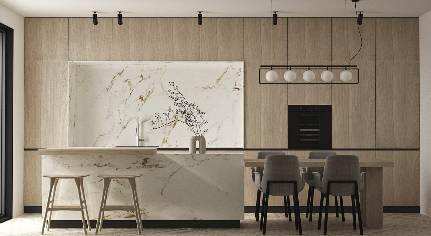 Modern kitchen white marble